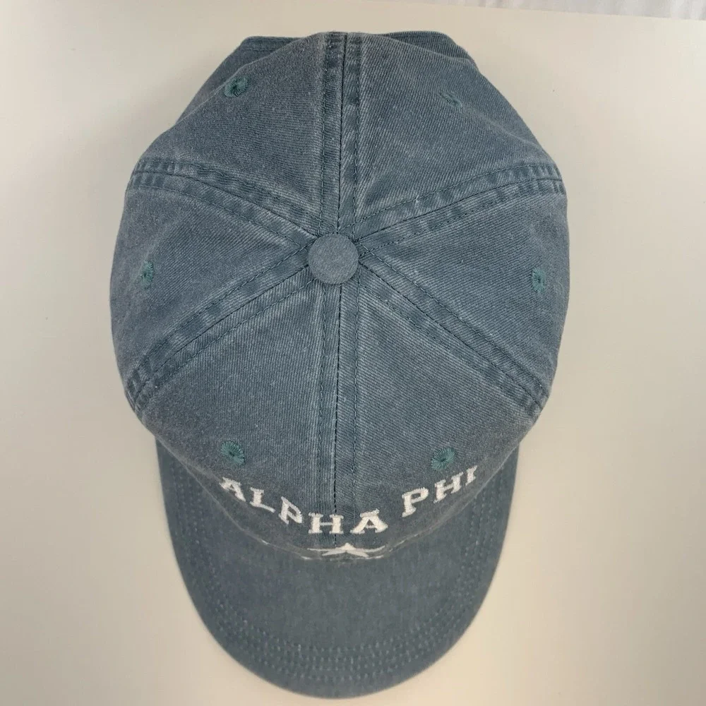 Alpha Phi Oklahoma Hat Star Blue Denim Adjustable Strap Baseball Cap